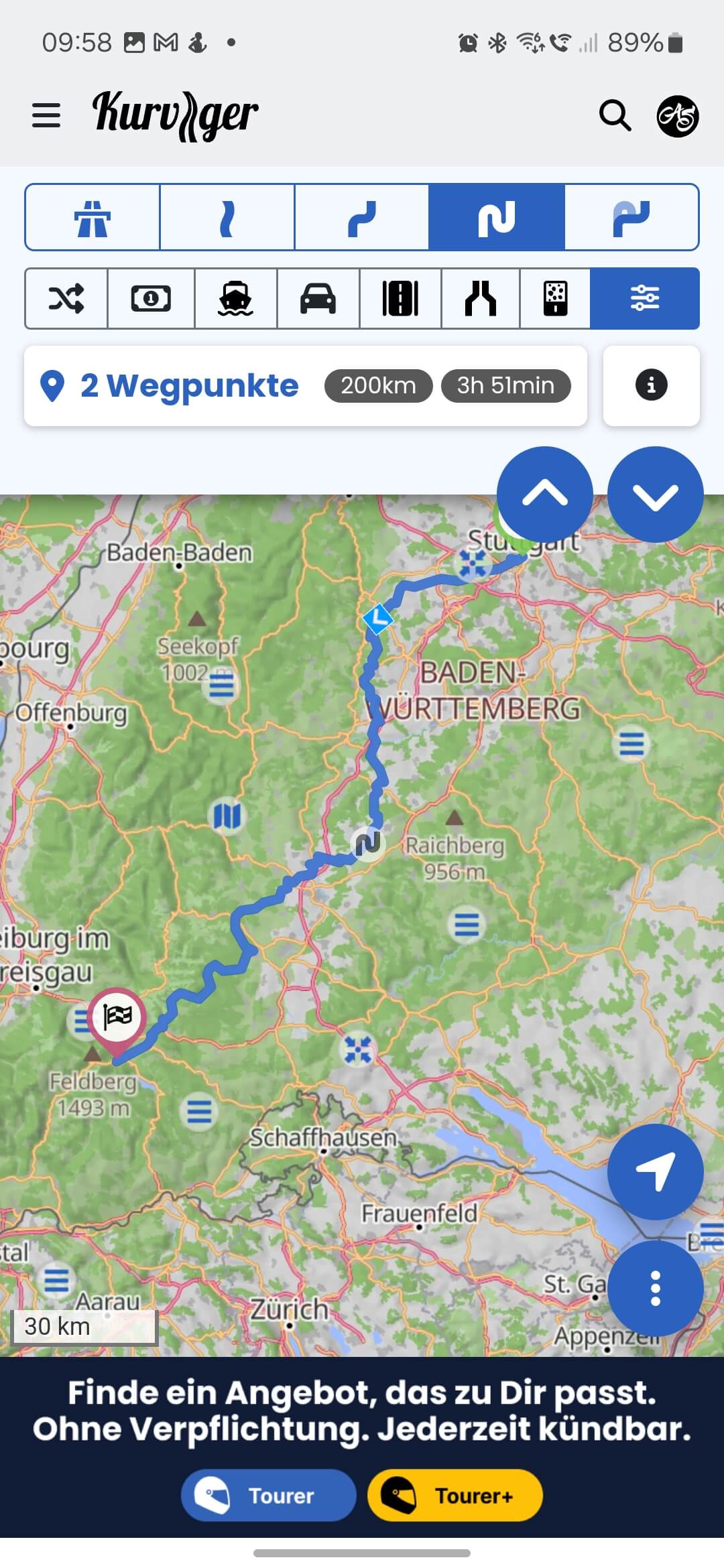 Kurviger Routenoptionen Kurviger Routenoptionen