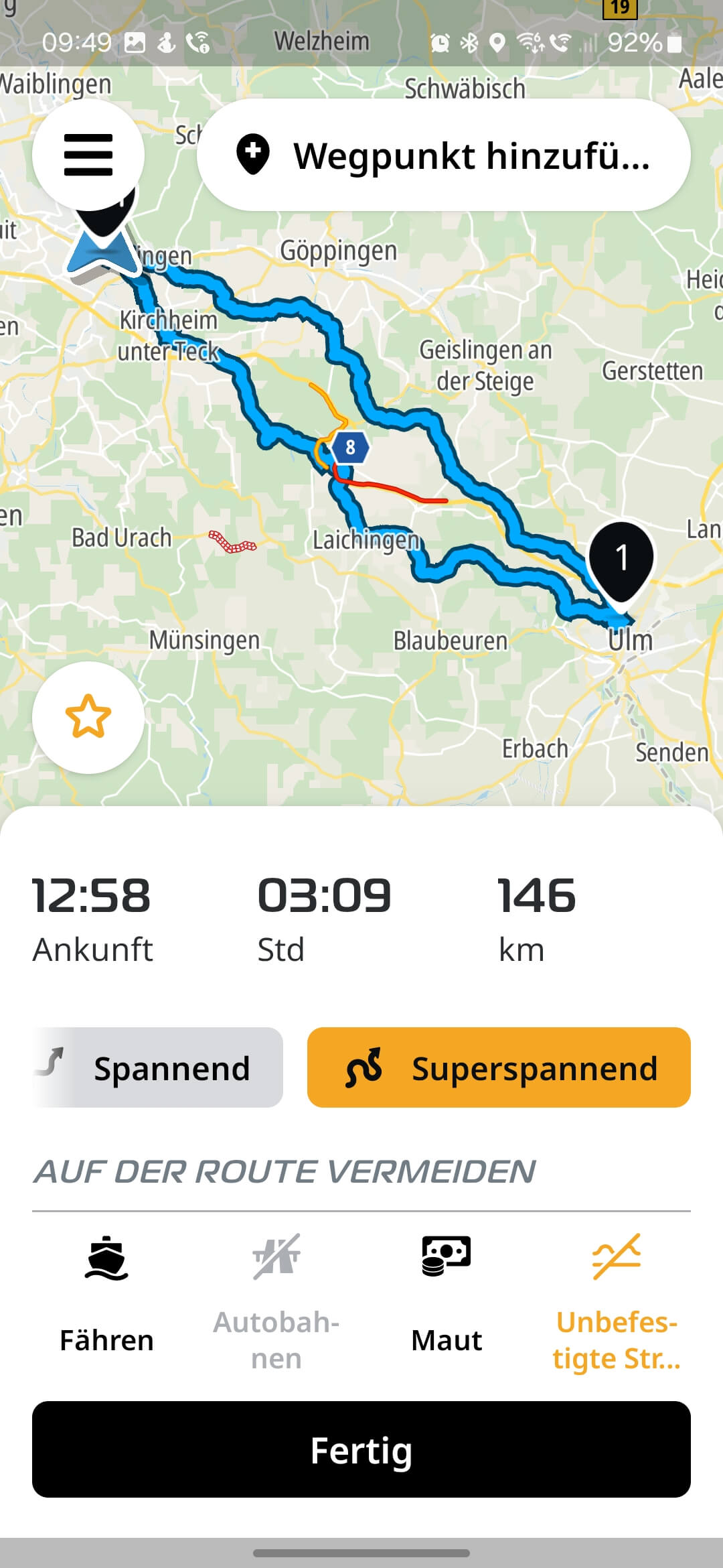 TomTom GO Ride Routenoptionen TomTom GO Ride Routenoptionen